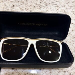 Alexander McQueen White and Gold Fashion Sunglasses